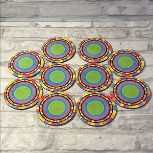 Colorful Jane Davies plate replica cork drink coasters set of 10 4 inch diameter